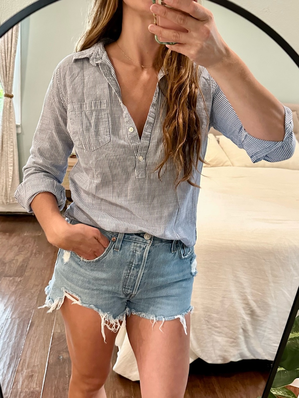 GAP 100% Cotton Blue White Stripe Popover Shirt Small